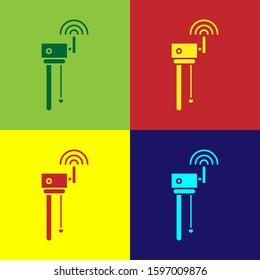 Color Router and wi-fi signal symbol icon isolated on color background. Wireless ethernet modem router. Computer technology internet.  Vector Illustration