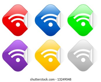 Color rss symbol square stickers. Vector illustration