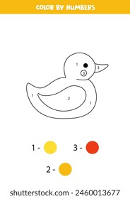 Color rubber duck by numbers. Coloring page for kids. 