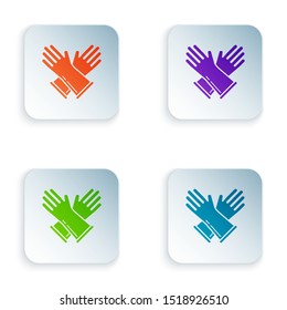 Color Rubber gloves icon isolated on white background. Latex hand protection sign. Housework cleaning equipment symbol. Set icons in colorful square buttons. Vector Illustration