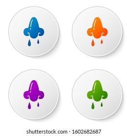 Color Runny nose icon isolated on white background. Rhinitis symptoms, treatment. Nose and sneezing. Nasal diseases. Set icons in circle buttons. Vector Illustration