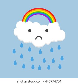 Color sad rainbow with rain. Vector illustration