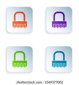 Color Safe combination lock icon isolated on white background. Combination padlock. Security, safety, protection, password, privacy. Set icons in colorful square buttons. Vector Illustration