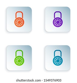 Color Safe combination lock wheel icon isolated on white background. Combination padlock. Security, safety, protection, password, privacy. Set icons in colorful square buttons. Vector Illustration