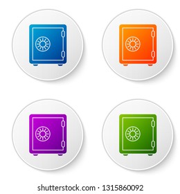 Color Safe icon isolated on white background. The door safe a bank vault with a combination lock. Reliable Data Protection. Set color icon in circle buttons. Vector Illustration