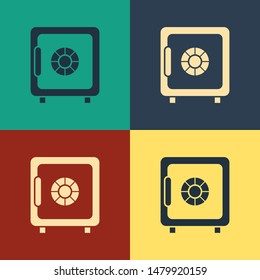 Color Safe icon isolated on color background. The door safe a bank vault with a combination lock. Reliable Data Protection. Vintage style drawing. Vector Illustration