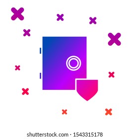 Color Safe with shield icon isolated on white background. Insurance concept. Security, safety, protection, protect concept. Gradient random dynamic shapes. Vector Illustration