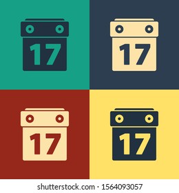 Color Saint Patrick's day with calendar icon isolated on color background. Date 17 March. Vintage style drawing. Vector Illustration