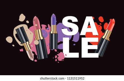 Color sale banner with bright lipstick