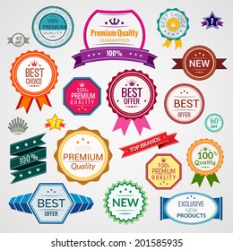 Color sale premium quality best choice exclusive labels set isolated vector illustration