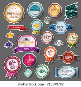 Color sale premium quality best choice exclusive stickers set isolated vector illustration