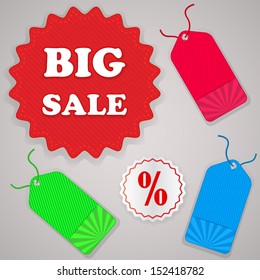 Color sale tags vector set isolated on gray background. 