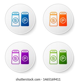 Color Salt and pepper icon isolated on white background. Cooking spices. Set icons in circle buttons. Vector Illustration