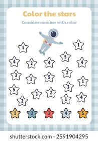 Color the sample task for preschool children. Numbers and colors