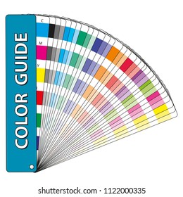 Color samples in a color guide with color swatches used in prepress and comercial printing. CMYK process tints. Color chips