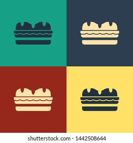 Color Sandwich icon isolated on color background. Hamburger icon. Burger food symbol. Cheeseburger sandwich sign. Street fast food menu. Vintage style drawing. Vector Illustration