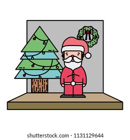 color santa claus with pine tree lights