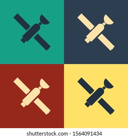 Color Satellite icon isolated on color background. Vintage style drawing. Vector Illustration