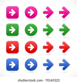Color satined arrow sign web 2.0 icon with shadow on white