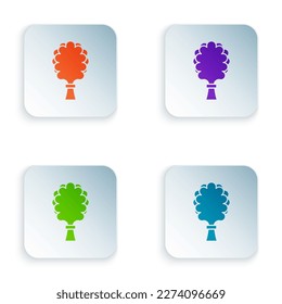 Color Sauna broom icon isolated on white background. Broom from birch twigs, branches for Russian steam bath, sauna, washhouse. Set colorful icons in square buttons. Vector