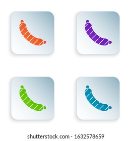 Color Sausage icon isolated on white background. Grilled sausage and aroma sign. Set icons in square buttons. Vector Illustration