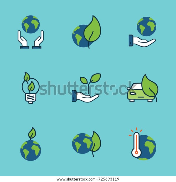 color save\
planet icons set on blue\
background