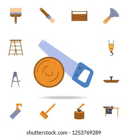 color saw and log icon. Detailed set of color construction tools. Premium graphic design. One of the collection icons for websites, web design, mobile app