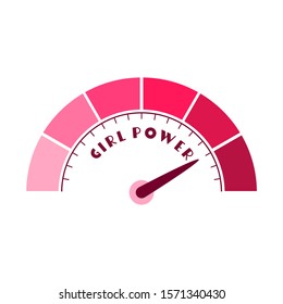 Color scale with arrow from pink to dark pink. The measuring device icon. Girl power text.