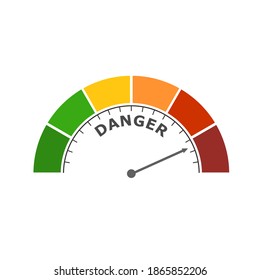 Color Scale With Arrow From Red To Green. The Measuring Device Icon. Danger Level Indicator. Colorful Infographic Gauge Element