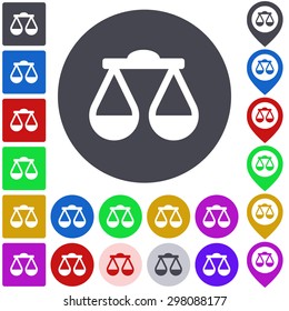Color scale icon, button, symbol set. Square, circle and pin versions.