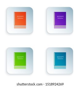 Color Scenario icon isolated on white background. Script reading concept for art project, films, theaters. Set icons in colorful square buttons. Vector Illustration