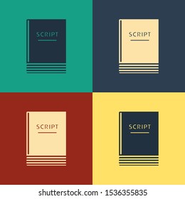 Color Scenario icon isolated on color background. Script reading concept for art project, films, theaters. Vintage style drawing. Vector Illustration