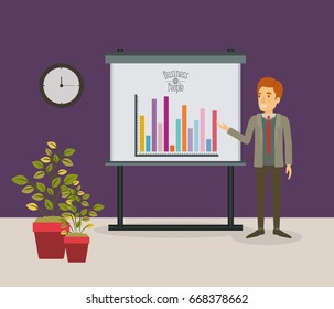 color scene businessman in formal suit making presentation vector illustration
