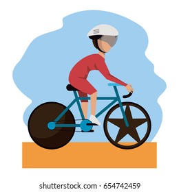 color scene with faceless bicycle rider