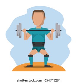 color scene with faceless man lifting weights