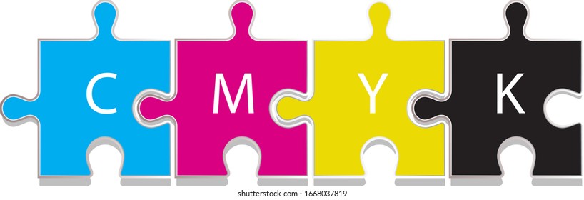 The color scheme CMYK depicted in four puzzles. Quality vector. Four puzzle.