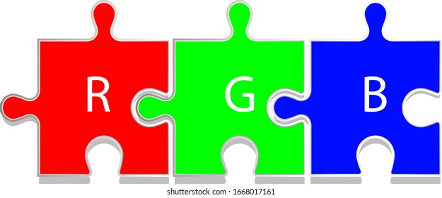 The color scheme depicted in three puzzles. Quality vector.
