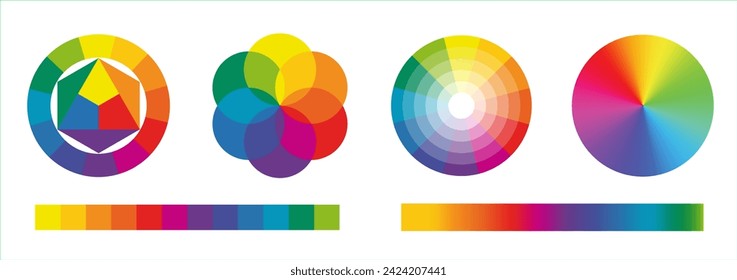 Color scheme. Subtractive and additive models Color wheels. Education concept color theory learning.