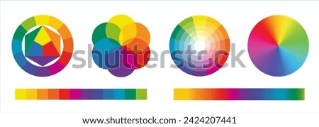 Color scheme. Subtractive and additive models Color wheels. Education concept color theory learning.