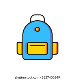 Icono de la mochila de la escuela del color aislado en el fondo blanco. Estilo de contorno relleno plano con sombra. Vector