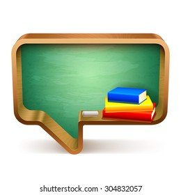 Color school books and blackboard in shape of speech bubble