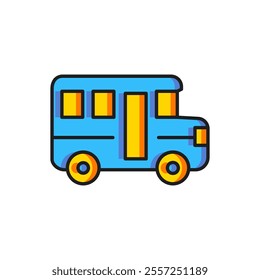 Color School Bus icon isolated on white background. Public transportation symbol. Flat filled outline style with shadow. Vector