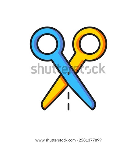 Color Scissors with cut line icon isolated on white background. Tailor symbol. Cutting tool sign. Flat filled outline style with shadow. Vector