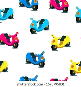 Color scooters seemless pattern on white background