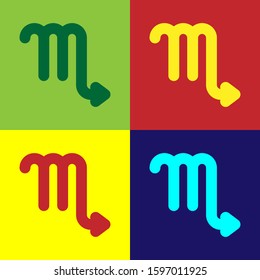 Color Scorpio zodiac sign icon isolated on color background. Astrological horoscope collection.  Vector Illustration