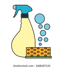 color scouring pad with detergent and splash bottle