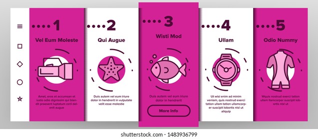 Color Scuba Diving Equipment Vector Onboarding Mobile App Page Screen. Summer Vacation, Diving Water Sport Outline Cliparts. Active Sea Holiday. Extreme Activity, Snorkeling Illustration