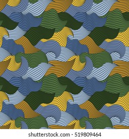 Color seamless abstract hand-drawn pattern, waves background. Vector illustration.