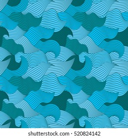 Color seamless abstract hand-drawn pattern, waves background. Vector illustration.Eps 10.