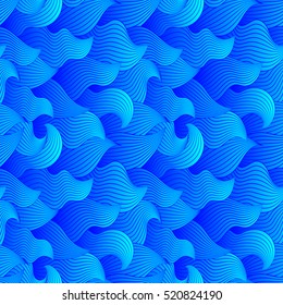 Color seamless abstract hand-drawn pattern, waves background. Vector illustration.Eps 10.